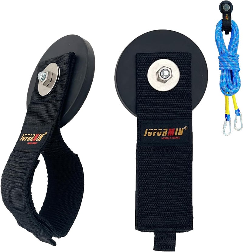 Juformin Heavy Duty Magnetic Hook, Magnetic Tool Holder, Magnetic Garage Hooks, Extension Cord Strap for Cable, Rope, Wire Storage in Garage,Workshop,RV,Pick-up(Dia.3.46" Magnet * 2Pcs) - Image 1